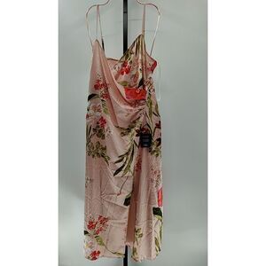 Lulus Women Remarkable Entrance Pink Floral Print Satin Midi Dress M